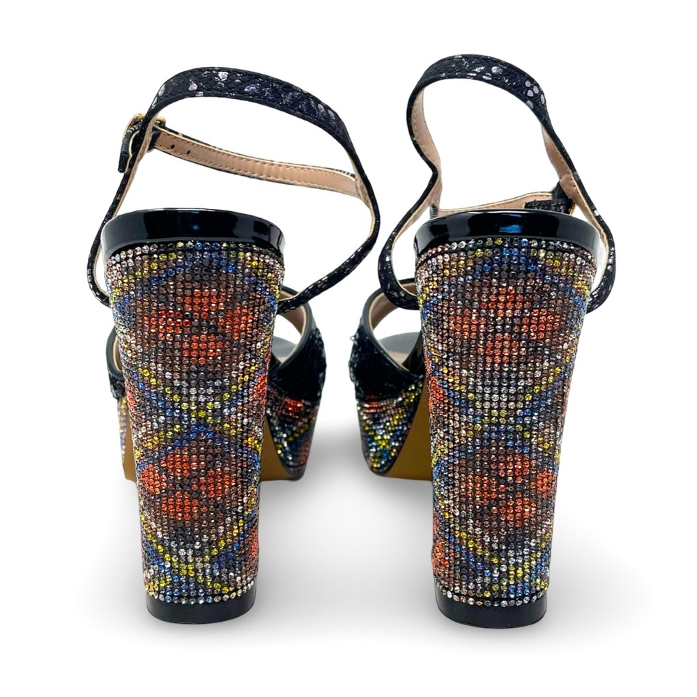 Betsy Johnson Alaia Leopard multi color platform sandal rhinestone heel Sz 8 - Picture 8 of 9